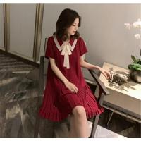 胖妹妹很仙的流行雪纺裙子大码女装2020春夏宽松遮肚子洋气连衣裙 酒红色 L【建议100-120斤】