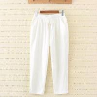 68 大码女装春夏棉麻女裤宽松哈伦裤夏黑色直筒九分薄款亚麻裤 白色 大码XL(120-140斤)