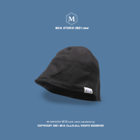 韩国字母标签帽檐凹造型水桶帽秋冬日系渔夫帽女显脸小盆帽遮阳帽 棉麻薄款-黑色 M(56-58cm)