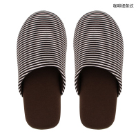 日式春秋冬家居棉拖鞋男女室内木地板无声软底静音可爱猫咪情侣 咖啡细条纹 300【适合42-43码】