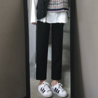 西装裤女直筒宽松春秋夏季黑色阔腿高腰垂感九分显瘦百搭休闲裤子 夏季薄款]黑色[九分裤89cm]建议163cm以下 XS