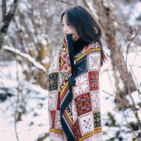 民族风波西米亚围巾披肩两用女秋冬天西藏丽江旅游拍照加长斗篷 方格