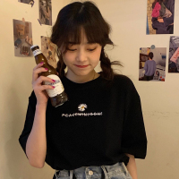 欧货小雏菊短袖t恤女宽松韩版ins潮学生bf慵懒风mschf开学季上衣 黑色 M