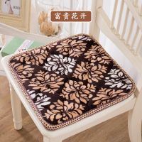 加厚坐垫冬季椅垫椅子办公室防滑学生教室凳子屁股垫子四季透气软 法兰绒加厚防滑-富贵花开 [方形]40x40cm