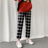黑白格子裤女夏季薄款宽松哈伦裤韩版学生高腰古着直筒春秋阔腿裤 黑色格 S