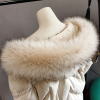 仿真狐狸毛领单买卖貉子毛毛领子羽绒派克服帽条大衣假领通用女冬 米色黑尖
