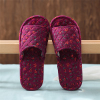 2021年棉麻布艺碎花家居室内地板布底静音软底男女春夏秋四季拖鞋 女009 美酒红 女小码适合35-37脚