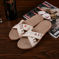 亚麻拖鞋居家居室内男女情侣时尚日韩春夏秋天防滑全棉麻托鞋 乳白色 白底美女交叉 240(35-36)