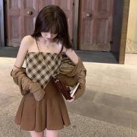 微胖甜辣风夏装套装三件套女新款大码辣妹设计感小众薄款防晒开衫 抹胸 S码[建议80-90斤]