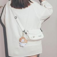 日系可爱小包包女斜挎2021新款潮ins夏天元气少女学生单肩帆布包 白色[无挂件] 加送小鱼胸针
