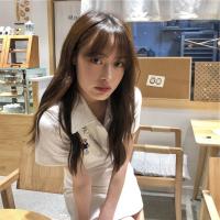 大码女装春夏新款辣妹风套装胖妹妹polo领短款上衣+半身裙两件套 白色半身裙 M