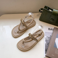 法式平底夹趾凉鞋女鞋子2021年新款夏季小众设计感软底黑色罗马鞋 卡其色 35