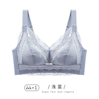 内衣女大胸显小文胸罩聚拢调整型大码无钢圈超薄款bra全罩杯夏季 浅蓝色 75B