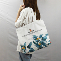 大容量手提帆布包女夏文艺单肩通勤大学生上课装书布兜帆布袋子潮 热带植物