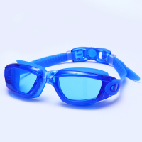 游泳镜高清防雾防水大框潜水面镜泳帽泳镜套装成人男女儿童潜水镜 孔雀蓝 平光蓝色
