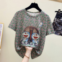 欧洲站短袖印花t恤女夏季2021年新款半袖高端小衫烫钻女士潮上衣 1611#叮当猫 M