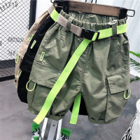 男童装夏季裤子五分裤薄款儿童工装短裤韩版宝宝休闲潮裤2021新款 军绿色 (送腰带) 90 建议身高80-90cm