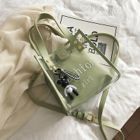 学生透明果冻包包女2021新款潮韩版单肩时尚斜挎包百搭手提子母包 绿色