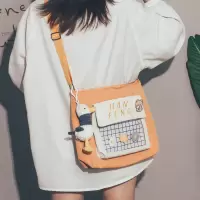 学生装课本大容量包包女2021新款潮帆布包ins日系原宿单肩布袋包 蓝色【无挂件】