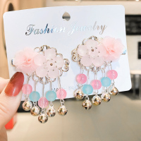 儿童古风流苏发夹女童蝴蝶发饰小女孩汉服头饰夏季宝宝中国风发卡 粉色双花铃铛