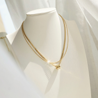 洗澡不掉色 ZOXI双层圆环项链女ins嘻哈小众设计冷淡风叠戴锁骨链 钛钢镀金