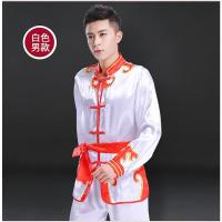 打鼓服练功服腰鼓舞龙舞狮服装男女生秧歌服成人武术演出服表演服 白色{衣服+红头巾} 儿童100{适合95-104身高}