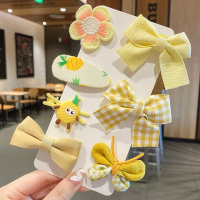 蝴蝶结头饰儿童发夹公主可爱夏季碎发夹不伤发宝宝发饰花朵发卡小 黄色蝴蝶结7件(即送300根皮筋)
