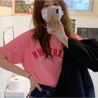 橘子女孩~清爽字母印花TEE 短袖 韩国ulzzang复古学院宽松圆领T恤 粉色 均码