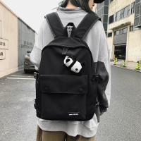 时尚初中生书包女黑色简约2021夏新款背包女双肩高中大学生双肩包 黑色(送熊猫挂件) 收藏送小礼品