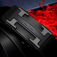 保罗真皮男士皮带自动扣简约休闲百搭商务青中年牛皮腰带裤带 黑色 A款 105cm