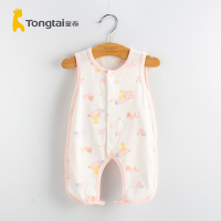 童泰新款婴儿夏季薄款透气连体衣3-18个月男女宝宝无袖琵琶哈衣 粉色 66cm