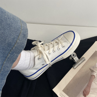 夏季薄款帆布鞋女平底chic日系小白鞋2021新款透气百搭学生休闲鞋 白兰色 35