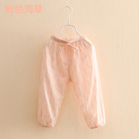 宝宝圆点防蚊裤 2021夏装新款女童儿童系绳七分裤kz-8888 粉色海草 90cm