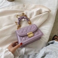 杺薇百搭ins小包包2021新款潮时尚链条斜挎手提小方包女式斜跨女士 紫色