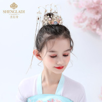 中国风头饰儿童汉服凤冠女童发饰超仙古装发冠长流苏演出皇冠发饰 GZ666[凤冠]