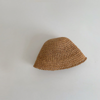 婴儿草帽夏季凉爽透气简约时尚水桶帽婴幼儿宝宝出游遮阳防晒帽子 卡其 参考年龄 8个月-3岁 建议头围 45-49cm