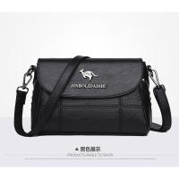 金伯利袋鼠真皮2020新款单肩斜挎包女士韩版百搭大容量中年妈妈包 黑色[袋鼠授权]