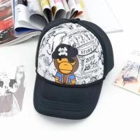 儿童春夏季男童女童透气棒球鸭舌帽亲子宝宝网眼凉帽遮太阳帽子潮 海盗猴-白色 儿童款2-8岁（49-54cm） 均码