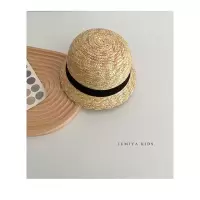 ins韩国婴幼儿草帽夏季宝宝可爱圆顶礼帽男女圆顶遮阳沙滩帽子潮 麦秸秆 48cm(建议6~12个月) 均码
