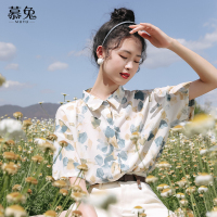 ins港风雪纺短袖花衬衫薄款女2021夏新款设计感小众宽松别致上衣 绿色 S