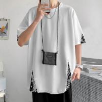 冰丝民族风半短袖t恤男加肥加大码潮牌胖子薄款宽松夏装嘻哈街头 白色 M 80-100斤