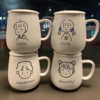 水杯女学生韩版马克杯带盖勺情侣杯子陶瓷杯ins可爱咖啡杯喝水杯 H29-四款随机发单杯(无盖勺)