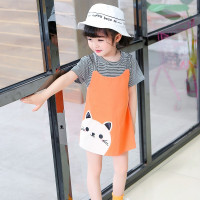 童装女小童宝宝夏季背带连衣裙新款小女孩洋气韩版裙子中长款衣服 桔红色 90码(建议身高80厘米左右)