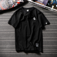 HE潮牌日系短袖t恤男装夏季简约圆领短t青少年学生半袖文艺T恤 男 黑色 S