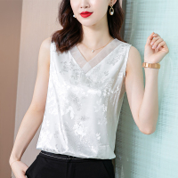 缎面V领打底背心女外穿宽松吊带西装内搭妈妈装夏装白色无袖T恤潮 白色 M