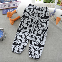 夏季儿童人造棉裤子男童女童绵绸灯笼裤防蚊裤薄款舒适沙滩裤薄裤 满印熊猫款 100码适合身高90cm左右