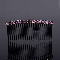 韩国发饰镶钻头饰韩版刘海梳发梳插梳水钻发卡子成人水晶大号盘发 深紫浅紫(中号21齿11cm)