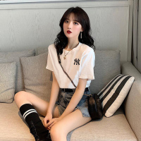 白色短袖t恤女装2021年新款夏季薄款宽松设计感小众半袖别致上衣 白色532右(黑) M