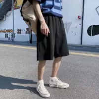 潮胖子青春六分裤子男夏季常规加肥加大码宽松休闲中裤肥佬短裤男 纯黑色 M码(收藏店铺送礼品)