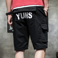 短裤男士夏季韩版潮流工装休闲五分裤宽松七分裤潮牌中裤沙滩裤子 黑色 M